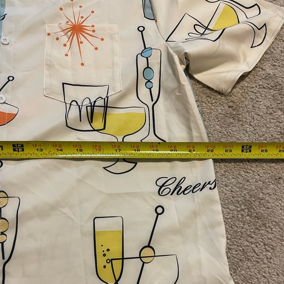 CHEERS Martini Champagne Cocktail Button Up Down Polyester Short Sleeve M/W Sz M - Picture 7 of 9